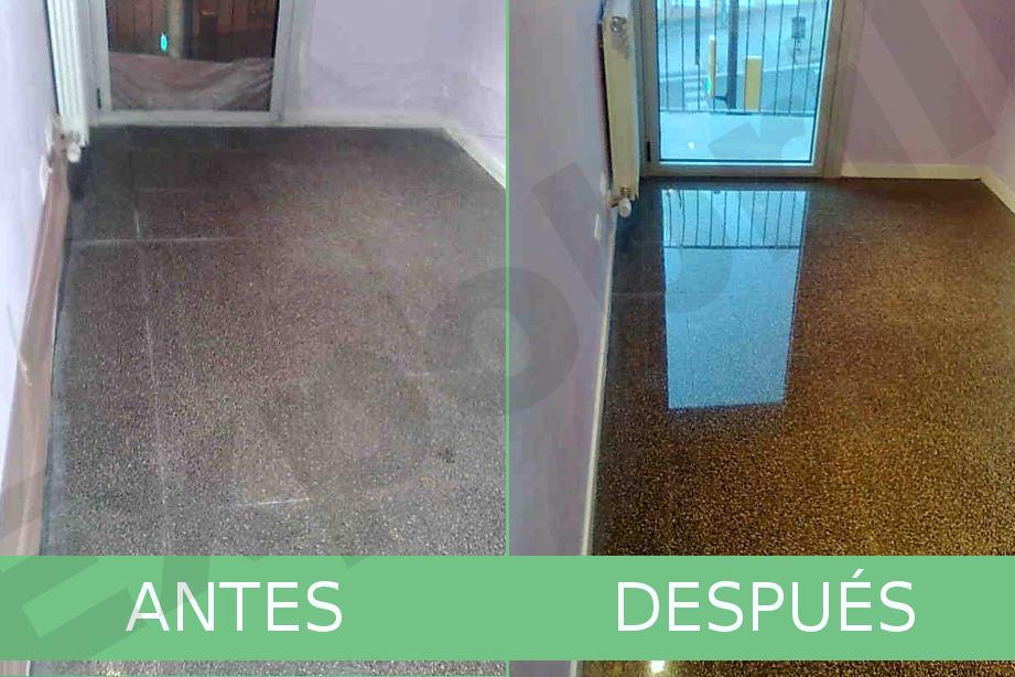Antes y después de pulir suelo de terrazo